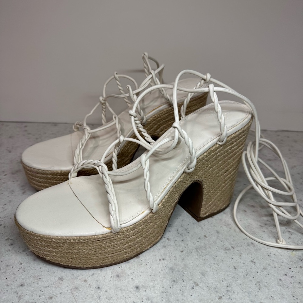 Marc Fisher Oliver Lace-up Espadrille Platform Sandals White Size 11M Gladiator